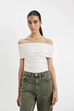DeFacto Slim Fit Dar Kesim Omuzu Açık Ribana Kısa Kollu Tişört D2906AX24SMER105