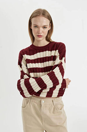 A8152 Regular Fit Çizgili Bisiklet Yaka Triko Kazak