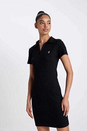 DeFactoFit Slim Fit Dar Kesim Polo Yaka Sporcu Kısa Kollu Elbise A7027AX24SMBK81