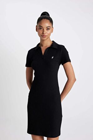 DeFactoFit Slim Fit Dar Kesim Polo Yaka Sporcu Kısa Kollu Elbise A7027AX24SMBK81