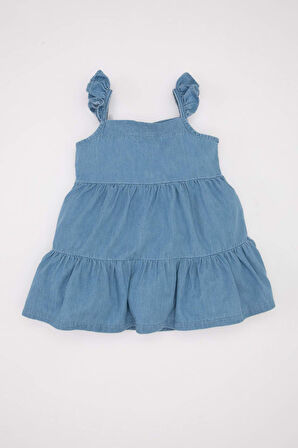 Kız Bebek Askılı Jean Elbise