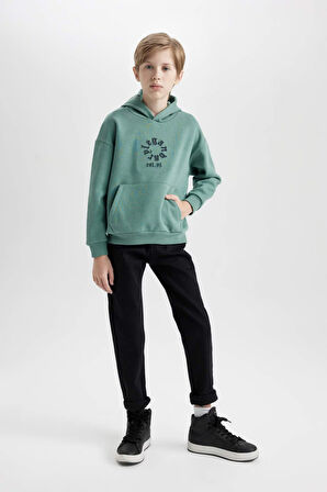 DeFacto Erkek Çocuk Oversize Geniş Kalıp Kapüşonlu Cepli Kalın Sweatshirt D1909A824WNGN757