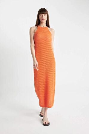DeFacto Regular Fit Halter Yaka Triko Midi Elbise D2820AX24HSOG257