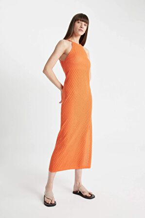 DeFacto Regular Fit Halter Yaka Triko Midi Elbise D2820AX24HSOG257