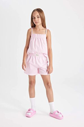 DeFacto Kız Çocuk Pijama Takımı Çizgili Askılı Üst Şort D2079A824SMPN666