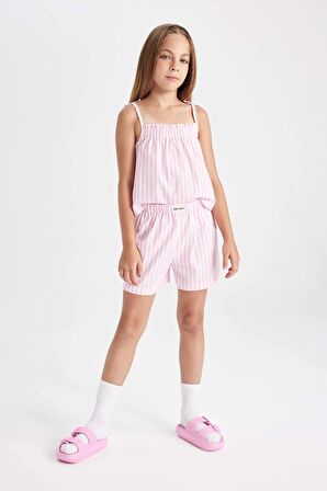 DeFacto Kız Çocuk Pijama Takımı Çizgili Askılı Üst Şort D2079A824SMPN666