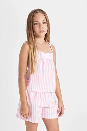 DeFacto Kız Çocuk Pijama Takımı Çizgili Askılı Üst Şort D2079A824SMPN666