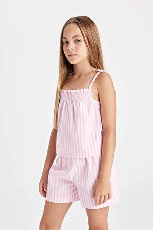 DeFacto Kız Çocuk Pijama Takımı Çizgili Askılı Üst Şort D2079A824SMPN666