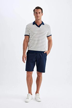 DeFacto Regular Fit Polo Yaka Çizgili Triko Kısa Kollu Tişört C4150AX24SMNV42