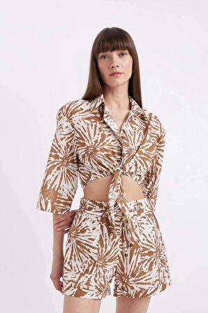 DeFacto Crop Desenli Vual Yarım Kollu Bluz D2973AX24SMBN330
