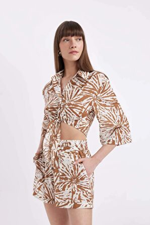 DeFacto Crop Desenli Vual Yarım Kollu Bluz D2973AX24SMBN330