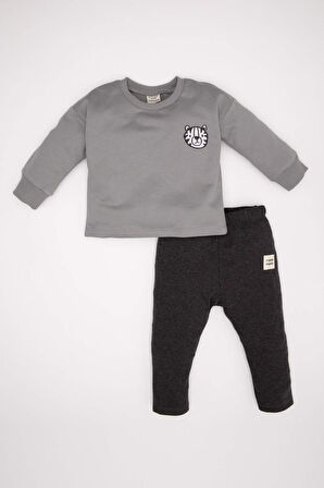 DeFacto Erkek Bebek 2'li Takım Baskılı Sweatshirt Beli Lastikli Jogger Eşofman Altı D2937A524WNGR67