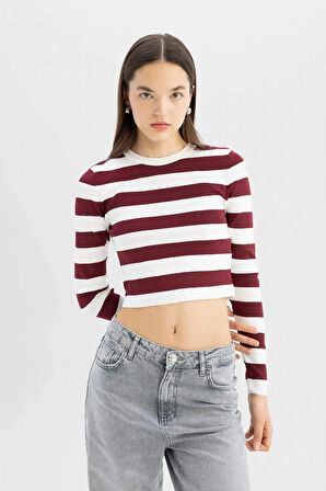 X6888 Coool Slim Fit Dar Kesim Çizgili Bisiklet Yaka Triko Kazak