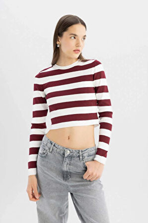 X6888 Coool Slim Fit Dar Kesim Çizgili Bisiklet Yaka Triko Kazak