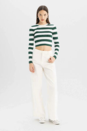 X6888 Coool Slim Fit Dar Kesim Çizgili Bisiklet Yaka Triko Kazak