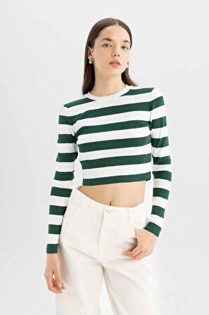 X6888 Coool Slim Fit Dar Kesim Çizgili Bisiklet Yaka Triko Kazak