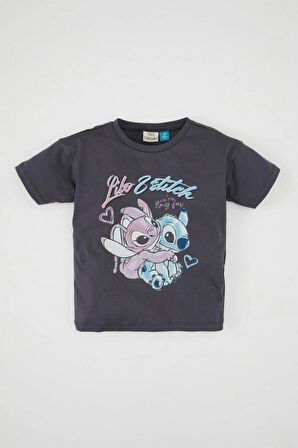DeFacto Kız Bebek Disney Lilo & Stitch Bisiklet Yaka Kısa Kollu Tişört D2187A524SMAR1