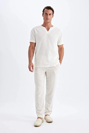 DeFacto Relax Fit Rahat Kesim Geniş Paça Keten Karışımlı Yazlık Kumaş Pantolon B1043AX24SMBG228