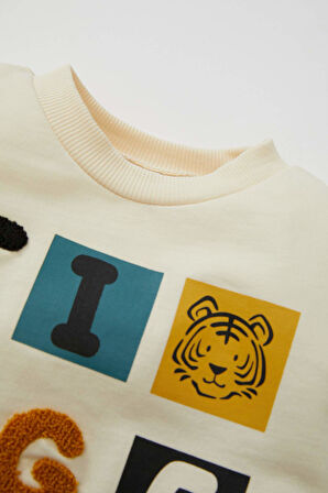 Erkek Bebek Bisiklet Yaka Baskılı Sweatshirt