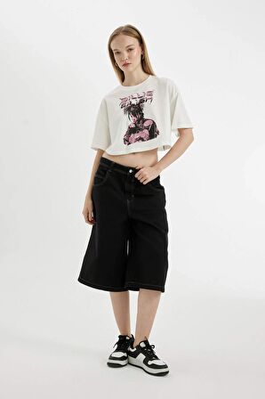 DeFacto Coool Billie Eilish Oversize Geniş Kalıp Bisiklet Yaka Kısa Kollu Tişört D1203AX24SMER105