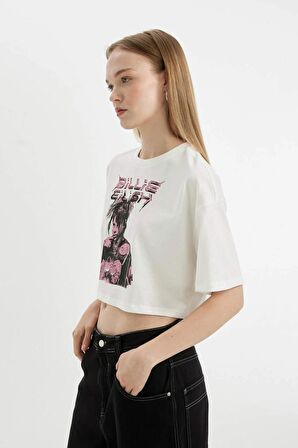 DeFacto Coool Billie Eilish Oversize Geniş Kalıp Bisiklet Yaka Kısa Kollu Tişört D1203AX24SMER105