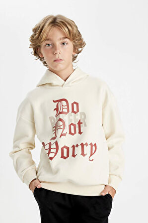DeFacto Erkek Çocuk Oversize Geniş Kalıp Kapüşonlu Yazı Baskılı Sweatshirt D1908A824WNBG759