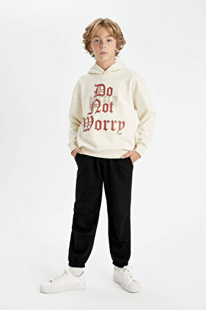 DeFacto Erkek Çocuk Oversize Geniş Kalıp Kapüşonlu Yazı Baskılı Sweatshirt D1908A824WNBG759