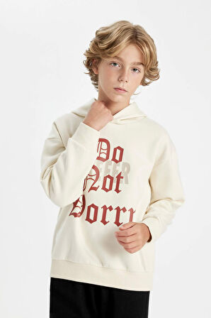 DeFacto Erkek Çocuk Oversize Geniş Kalıp Kapüşonlu Yazı Baskılı Sweatshirt D1908A824WNBG759