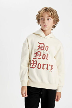 DeFacto Erkek Çocuk Oversize Geniş Kalıp Kapüşonlu Yazı Baskılı Sweatshirt D1908A824WNBG759