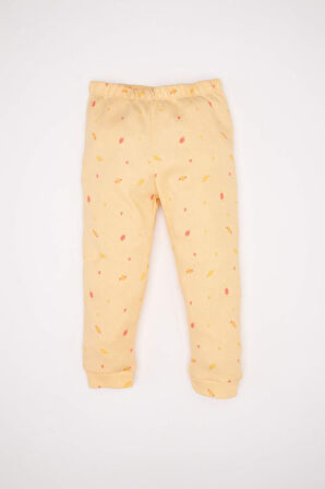 DeFacto Kız Bebek Pijama Takımı Yiyecek Baskılı Waffle Uzun Kollu Üst Uzun Alt D3615A524WNBG411