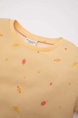 DeFacto Kız Bebek Pijama Takımı Yiyecek Baskılı Waffle Uzun Kollu Üst Uzun Alt D3615A524WNBG411