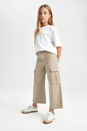 DeFacto Kız Çocuk Wide Leg Kargo Cepli Geniş Bol Paça Pamuklu Pantolon C8778A824AUKH488