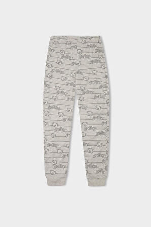 Kız Çocuk Ayıcık Baskılı Uzun Kollu Üst Beli Lastikli Desenli Uzun Alt Pijama Takımı