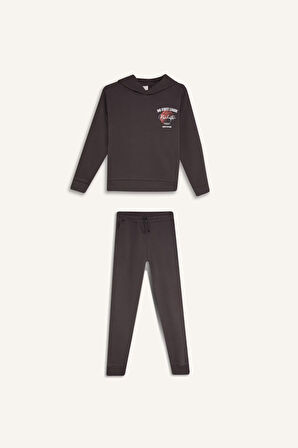 DeFacto Erkek Çocuk 2'li Takım Kapüşonlu Baskılı Sweatshirt Beli Lastikli Eşofman Altı D2040A824AUAR213