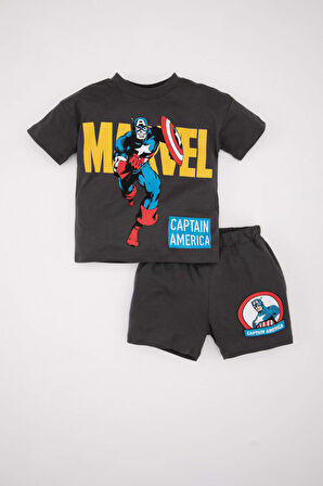 DeFacto Erkek Bebek 2'li Takım Marvel Comics Penye Kısa Kollu Tişört Üst Beli Lastikli Kısa Şort Alt C7854A524SMAR202