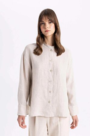 DeFacto Relax Fit Keten Uzun Kollu Gömlek Tunik C5634AX24SMBG106