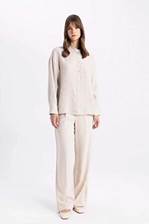 DeFacto Relax Fit Keten Uzun Kollu Gömlek Tunik C5634AX24SMBG106