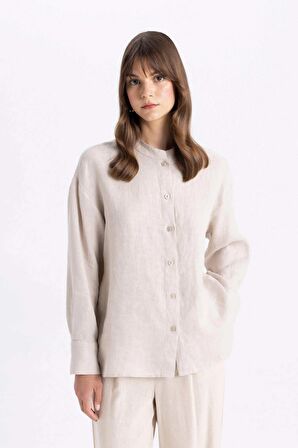 DeFacto Relax Fit Keten Uzun Kollu Gömlek Tunik C5634AX24SMBG106