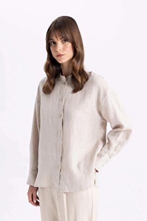 DeFacto Relax Fit Keten Uzun Kollu Gömlek Tunik C5634AX24SMBG106