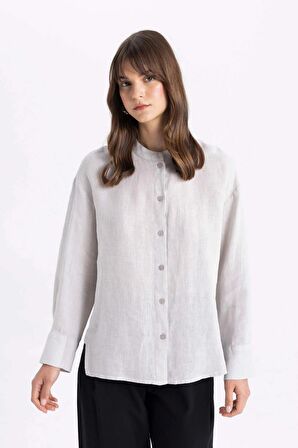 DeFacto Relax Fit Keten Uzun Kollu Gömlek Tunik C5634AX24SMGR94