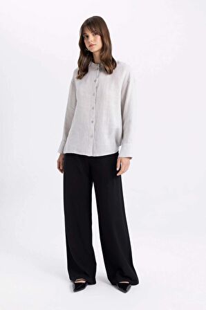 DeFacto Relax Fit Keten Uzun Kollu Gömlek Tunik C5634AX24SMGR94