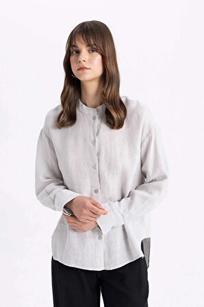 DeFacto Relax Fit Keten Uzun Kollu Gömlek Tunik C5634AX24SMGR94