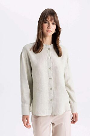 DeFacto Relax Fit Keten Uzun Kollu Gömlek Tunik C5634AX24SMGN1156