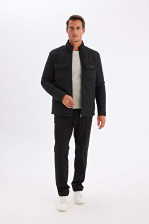 Slim Fit Dar Kesim Dik Yaka Astarlı Cepli Fermuarlı Mont