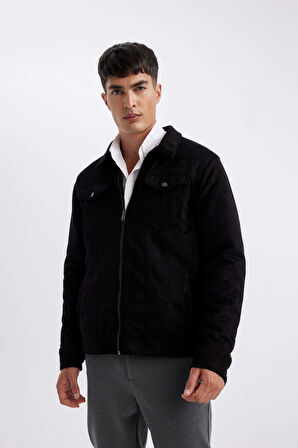 Slim Fit Süet Mont Dar Kesim Gömlek Yaka Fermuarlı Cepli