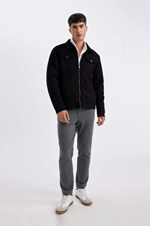Slim Fit Süet Mont Dar Kesim Gömlek Yaka Fermuarlı Cepli
