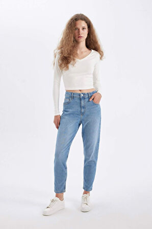 DeFacto Lina Comfort Mom Yüksek Bel Bilek Boy Jean Yıkamalı Pantolon C7613AX24AUNM39