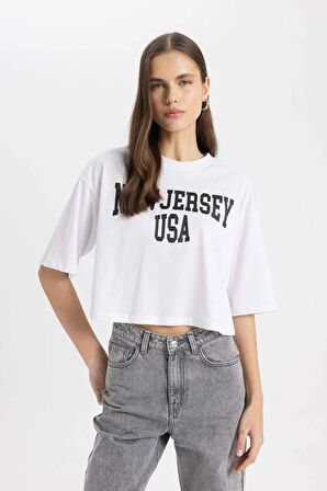 DeFacto Oversize Fit Bisiklet Yaka Baskılı Kısa Kollu Tişört C7714AX24SMWT36