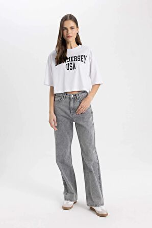 DeFacto Oversize Fit Bisiklet Yaka Baskılı Kısa Kollu Tişört C7714AX24SMWT36