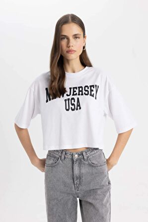 DeFacto Oversize Fit Bisiklet Yaka Baskılı Kısa Kollu Tişört C7714AX24SMWT36